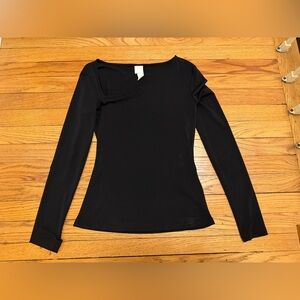 H&M Black Asymmetrical Neck Long Sleeve Top XS Minimalist Fitted